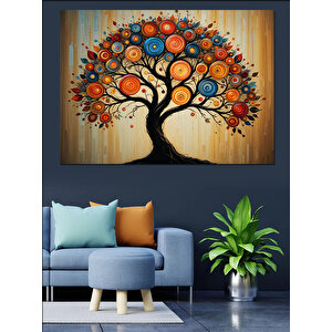 Renkli Soyut Ağaç Kompozisyonu Dekoratif Kanvas - Mdf Ahşap Tablo 100x140 cm