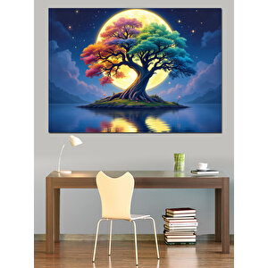 Parlak Renkli Gece Ağacı Dekoratif Kanvas - Mdf Ahşap Tablo