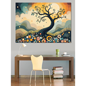 Soyut Ağaç Sarmal Gölge Dekoratif Kanvas - Mdf Ahşap Tablo 100x140 cm