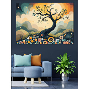 Soyut Ağaç Sarmal Gölge Dekoratif Kanvas - Mdf Ahşap Tablo
