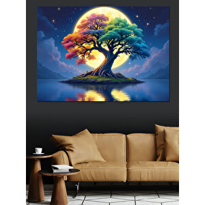 Parlak Renkli Gece Ağacı Dekoratif Kanvas - Mdf Ahşap Tablo 25x35 cm