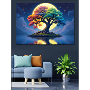 Parlak Renkli Gece Ağacı Dekoratif Kanvas - Mdf Ahşap Tablo 25x35 cm