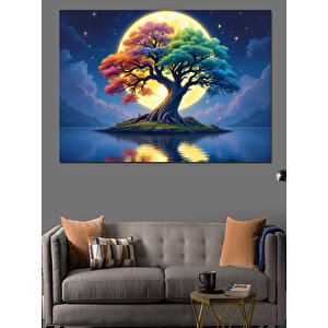 Parlak Renkli Gece Ağacı Dekoratif Kanvas - Mdf Ahşap Tablo 25x35 cm