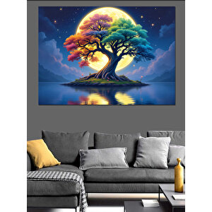 Parlak Renkli Gece Ağacı Dekoratif Kanvas - Mdf Ahşap Tablo