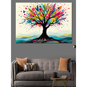 Soyut Dalları Renkli Ağaç Dekoratif Kanvas - Mdf Ahşap Tablo 35x50 cm