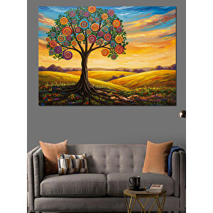Renkli Dallı Ağaç Silüeti Dekoratif Kanvas - Mdf Ahşap Tablo