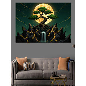 Büyülü Kayanın Üstünde Ağaç Dekoratif Kanvas - Mdf Ahşap Tablo 100x140 cm