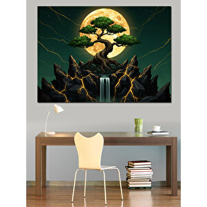 Büyülü Kayanın Üstünde Ağaç Dekoratif Kanvas - Mdf Ahşap Tablo 100x140 cm