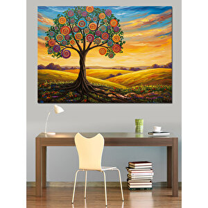 Renkli Dallı Ağaç Silüeti Dekoratif Kanvas - Mdf Ahşap Tablo 100x140 cm