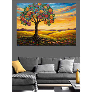 Renkli Dallı Ağaç Silüeti Dekoratif Kanvas - Mdf Ahşap Tablo 100x140 cm