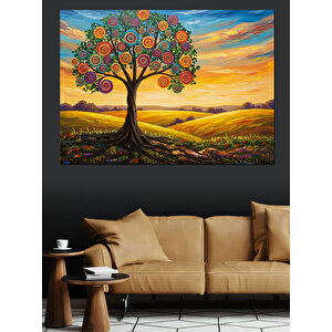 Renkli Dallı Ağaç Silüeti Dekoratif Kanvas - Mdf Ahşap Tablo 100x140 cm