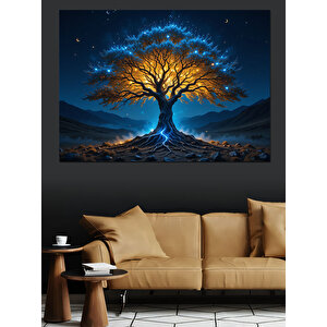 Gece Işıklı Büyük Ağaç Dekoratif Kanvas - Mdf Ahşap Tablo 25x35 cm