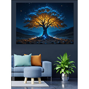 Gece Işıklı Büyük Ağaç Dekoratif Kanvas - Mdf Ahşap Tablo 25x35 cm