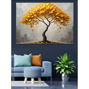 Altın Sarısı Ağaç Dekoratif Kanvas - Mdf Ahşap Tablo 100x140 cm