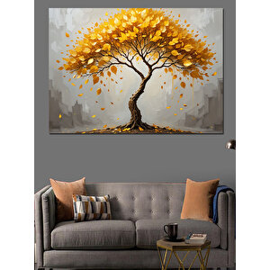 Altın Sarısı Ağaç Dekoratif Kanvas - Mdf Ahşap Tablo 100x140 cm