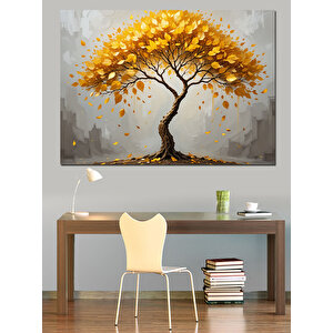 Altın Sarısı Ağaç Dekoratif Kanvas - Mdf Ahşap Tablo 100x140 cm