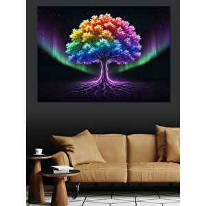 Gece Parlayan Renkli Ağaç Dekoratif Kanvas - Mdf Ahşap Tablo 100x140 cm