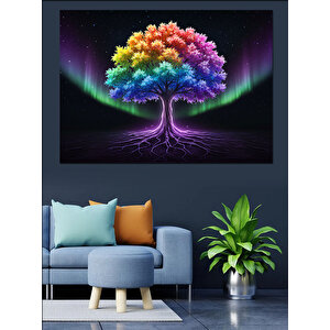 Gece Parlayan Renkli Ağaç Dekoratif Kanvas - Mdf Ahşap Tablo 100x140 cm