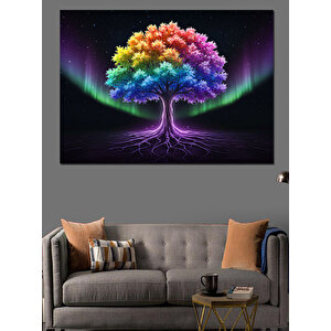 Gece Parlayan Renkli Ağaç Dekoratif Kanvas - Mdf Ahşap Tablo 100x140 cm