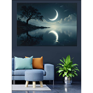 Ay Işığında Yalnız Ağaç Dekoratif Kanvas - Mdf Ahşap Tablo 50x70 cm
