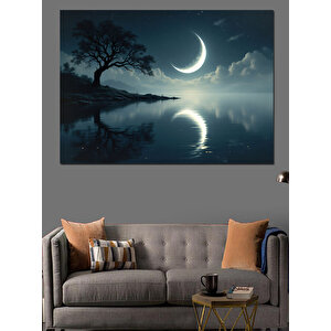 Ay Işığında Yalnız Ağaç Dekoratif Kanvas - Mdf Ahşap Tablo 50x70 cm