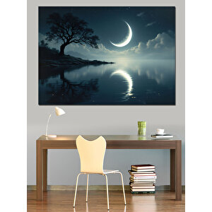 Ay Işığında Yalnız Ağaç Dekoratif Kanvas - Mdf Ahşap Tablo 50x70 cm