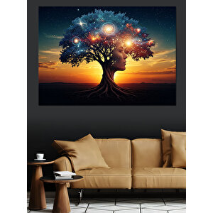 Kozmik Işıklarla Hayat Ağacı Dekoratif Kanvas - Mdf Ahşap Tablo 100x140 cm