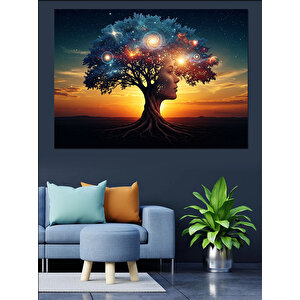 Kozmik Işıklarla Hayat Ağacı Dekoratif Kanvas - Mdf Ahşap Tablo 100x140 cm