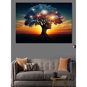Kozmik Işıklarla Hayat Ağacı Dekoratif Kanvas - Mdf Ahşap Tablo 100x140 cm