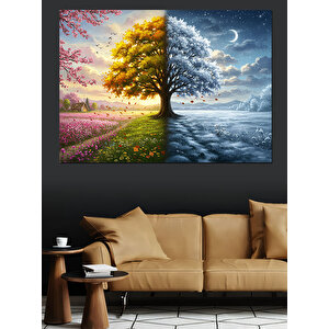 Mevsim Değişen Ağaç Dekoratif Kanvas - Mdf Ahşap Tablo 100x140 cm