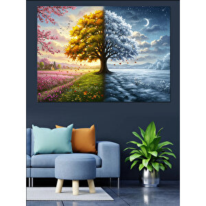 Mevsim Değişen Ağaç Dekoratif Kanvas - Mdf Ahşap Tablo 100x140 cm