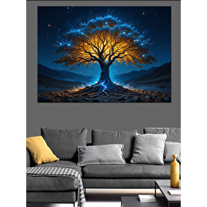 Gece Işıklı Büyük Ağaç Dekoratif Kanvas - Mdf Ahşap Tablo 100x140 cm