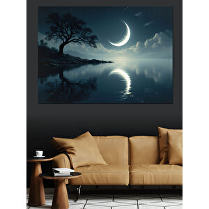 Ay Işığında Yalnız Ağaç Dekoratif Kanvas - Mdf Ahşap Tablo