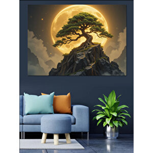Ay Işığında Bonsai Ağacı Dekoratif Kanvas - Mdf Ahşap Tablo 70x100 cm
