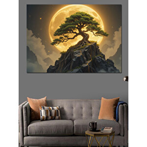 Ay Işığında Bonsai Ağacı Dekoratif Kanvas - Mdf Ahşap Tablo 70x100 cm