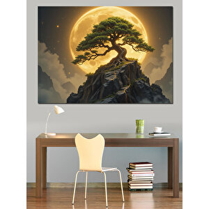 Ay Işığında Bonsai Ağacı Dekoratif Kanvas - Mdf Ahşap Tablo 70x100 cm