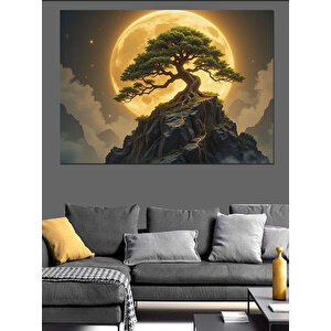 Ay Işığında Bonsai Ağacı Dekoratif Kanvas - Mdf Ahşap Tablo