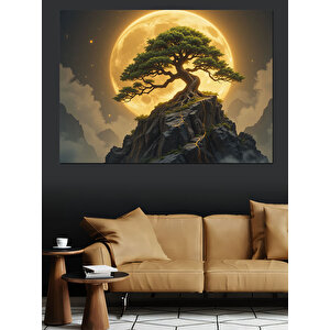 Ay Işığında Bonsai Ağacı Dekoratif Kanvas - Mdf Ahşap Tablo