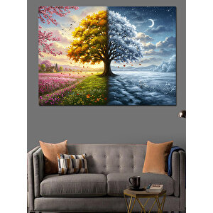 Mevsim Değişen Ağaç Dekoratif Kanvas - Mdf Ahşap Tablo 35x50 cm