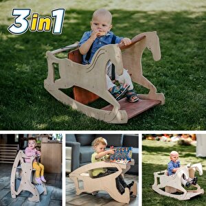 3in1 Montessori Sallanan At, Mama Sandalyesi, Aktivite Masası %100 Mdf