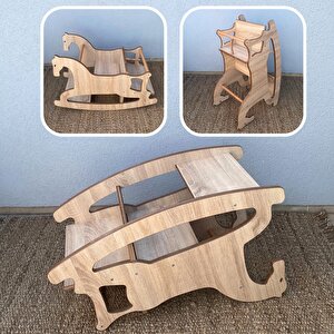 3in1 Montessori Sallanan At, Mama Sandalyesi, Aktivite Masası %100 Mdf