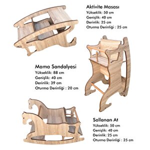 Reyo 3in1 Montessori Sallanan At, Mama Sandalyesi, Aktivite Masası %100 Mdf