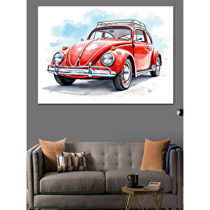 Kırmızı Retro Vosvos Dekoratif Kanvas - Mdf Ahşap Tablo 100x140 cm