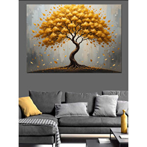 Altın Sarı Hayat Ağacı Dekoratif Kanvas - Mdf Ahşap Tablo 100x140 cm