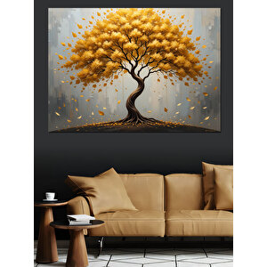 Altın Sarı Hayat Ağacı Dekoratif Kanvas - Mdf Ahşap Tablo 100x140 cm