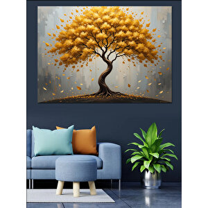 Altın Sarı Hayat Ağacı Dekoratif Kanvas - Mdf Ahşap Tablo 100x140 cm