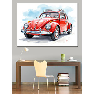 Kırmızı Retro Vosvos Dekoratif Kanvas - Mdf Ahşap Tablo 25x35 cm