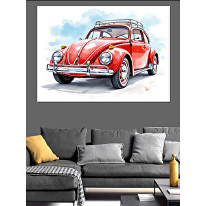 Kırmızı Retro Vosvos Dekoratif Kanvas - Mdf Ahşap Tablo 25x35 cm