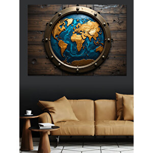 Dünya Haritası Ahşap Çerçeve Dekoratif Kanvas - Mdf Ahşap Tablo 50x70 cm