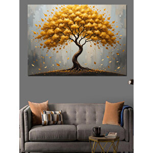 Altın Sarı Hayat Ağacı Dekoratif Kanvas - Mdf Ahşap Tablo